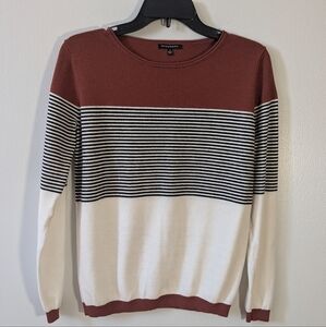 Staccato White and Brown Knited triped Crewneck Sweater Size S